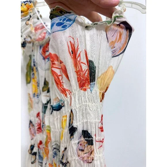 Lisa Says Gah Annie Food Print Maxi Dress Tapas Ivory Lemon Olive Fruit S - Picture 13 of 13